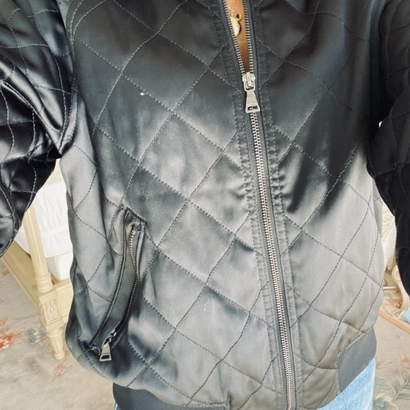 Express Black Quilted Bomber Jacket - Picture 2 of 4